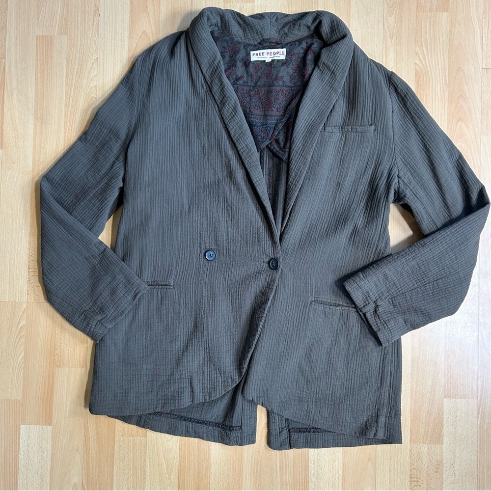 Free People Rowan Blazer Army Green Large Preppy Fall Boho - Picture 6 of 15